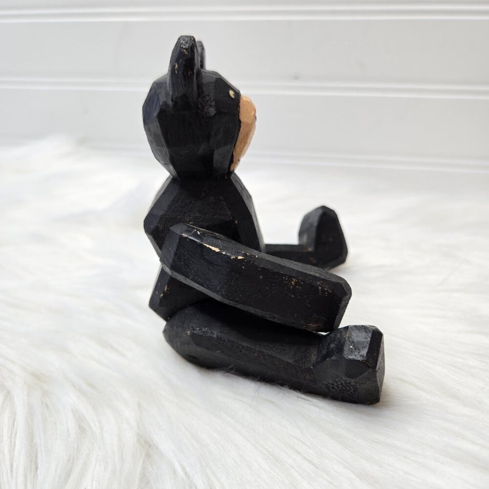 Carved Wood Teddy Black Bear 6” Legs and Arms Move Cabin Woods Poseable Sitting - Picture 4 of 10